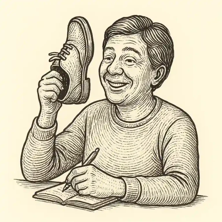 Persona riendo mientras realiza un hábito extraño, símbolo del humor y la naturalidad ante lo inusual.