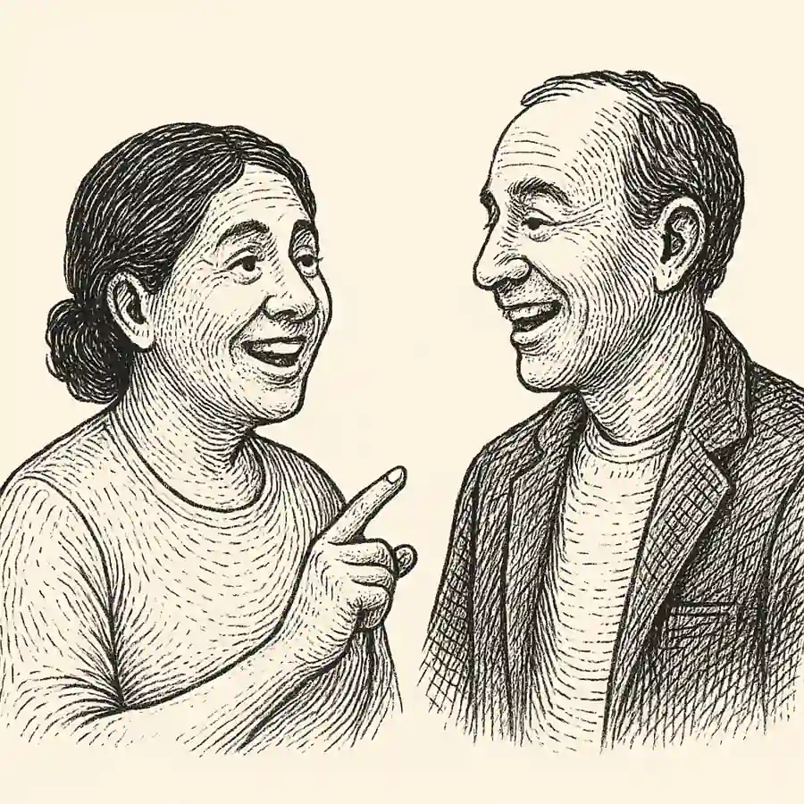 Dos personas conversan con humor y cercanía, reflejando los modismos bolivianos que rompen el hielo.