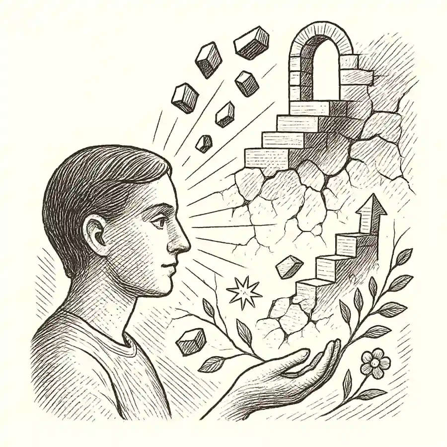 Ilustración editorial sobre pensamiento positivo como fuerza constructiva