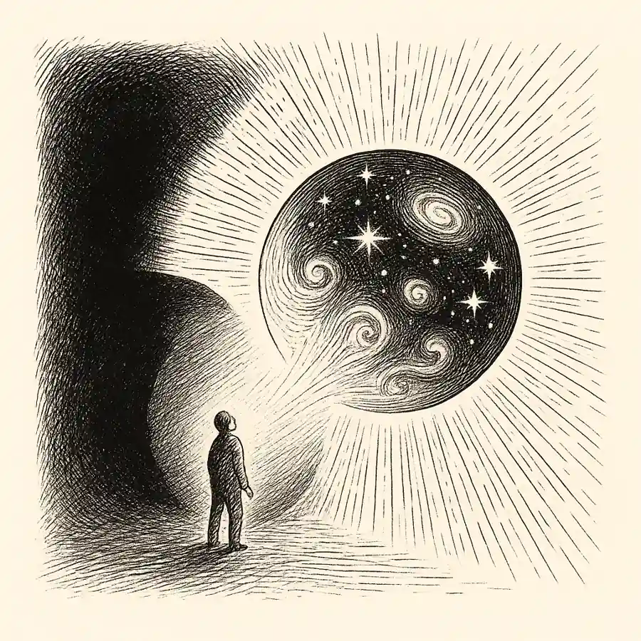 El origen del universo y lo que había antes. Grabado clásico del origen del universo con esfera cósmica en expansión.