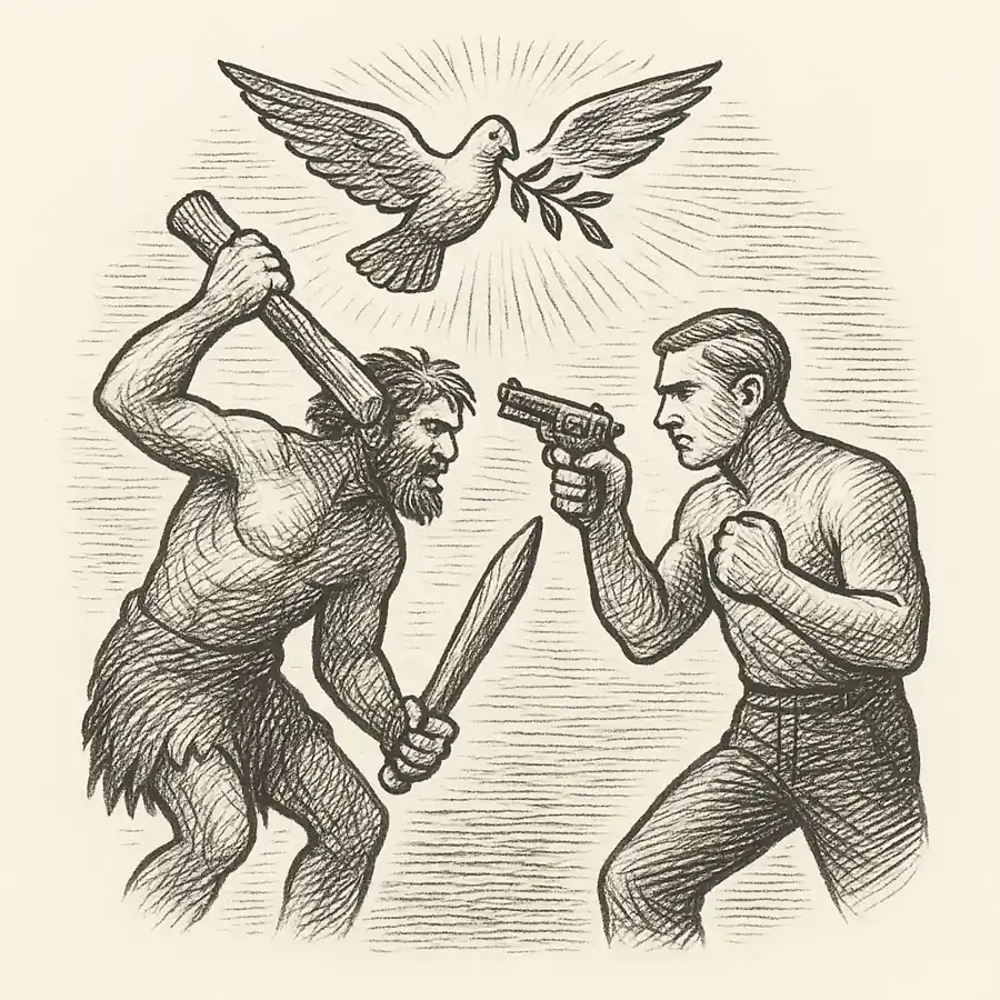 Violencia humana y su posible evolución Representación de la violencia humana y su posible evolución en estilo grabado