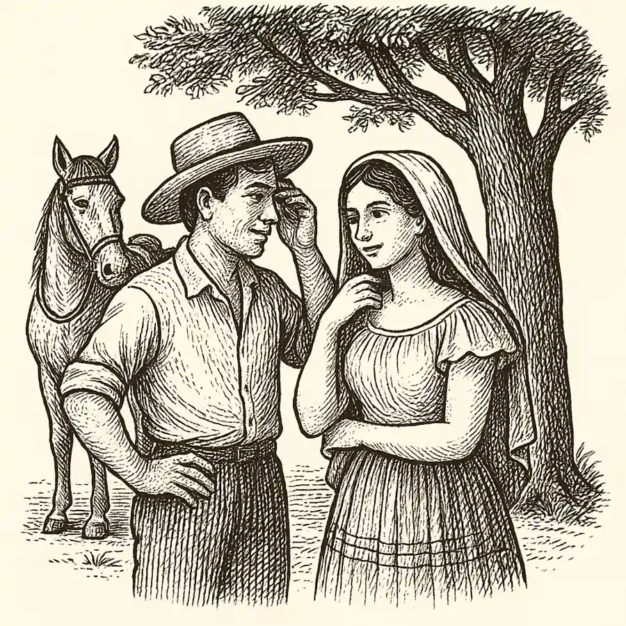 Amorfinos montubios en el campo ecuatoriano Pareja montubia recitando amorfinos en el campo ecuatoriano