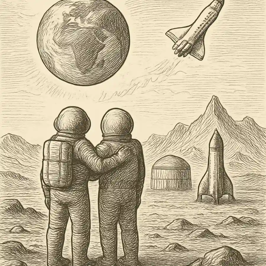 Marte como espejo: a quiénes mandaríamos cuando nadie nos esté mirando — ilustración Ilustración en grabado sobre Marte como espejo: a quiénes mandaríamos cuando nadie nos esté mirando