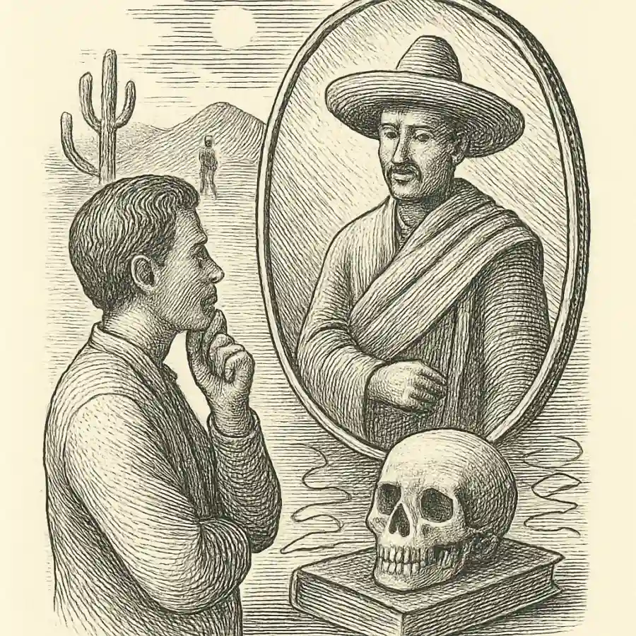 Reencarnación a la mexicana: cuando la idea de volver te cambia la manera de vivir — ilustración Ilustración en grabado sobre Reencarnación a la mexicana: cuando la idea de volver te cambia la manera de vivir