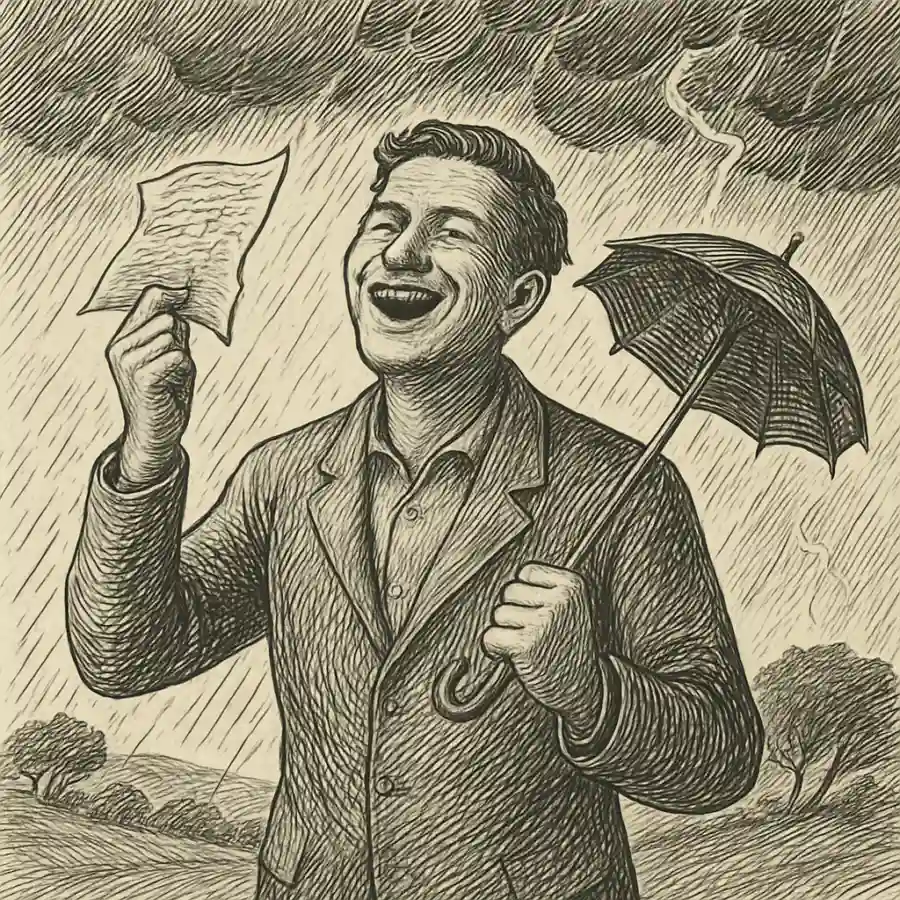 Reír en la tormenta: el humor como mecanismo de precisión — ilustración Ilustración en grabado sobre Reír en la tormenta: el humor como mecanismo de precisión