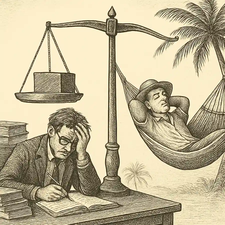 Ilustración en grabado sobre Trabajo, goce y culpa: balance caribeño vs ansiedad moderna