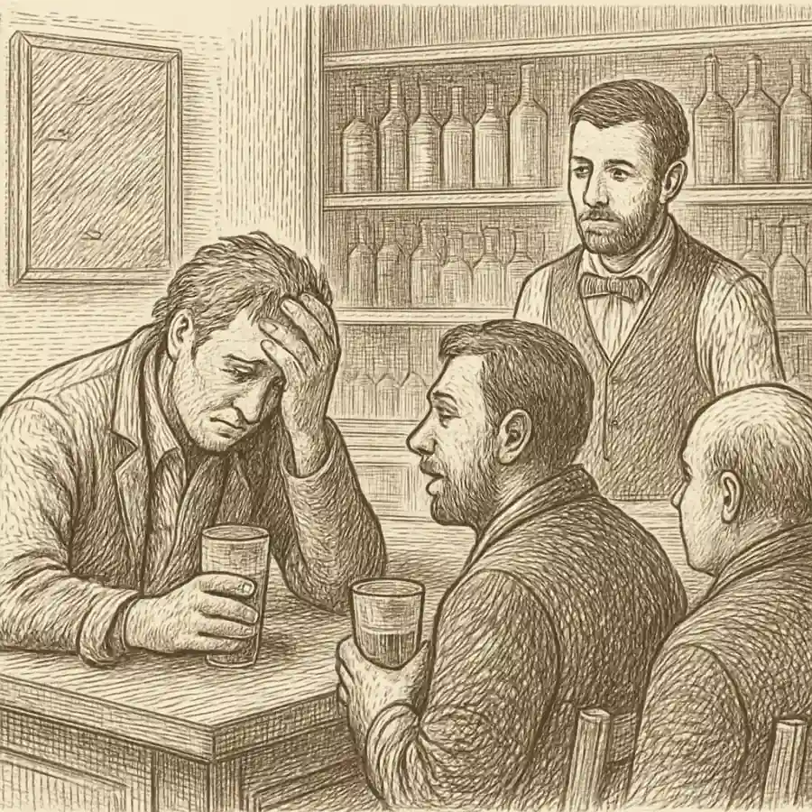 Ilustración en grabado sobre El bar del barrio como sitio donde uno se desahoga