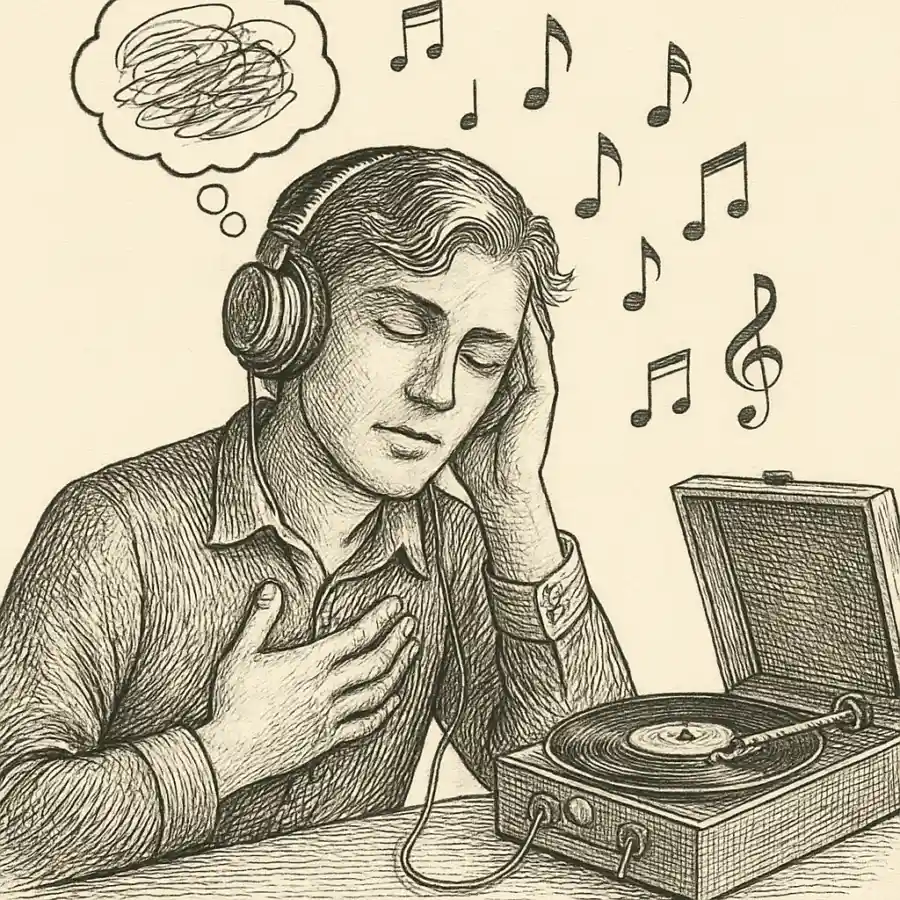Ilustración en grabado sobre Cuando la música me piensa a mí
