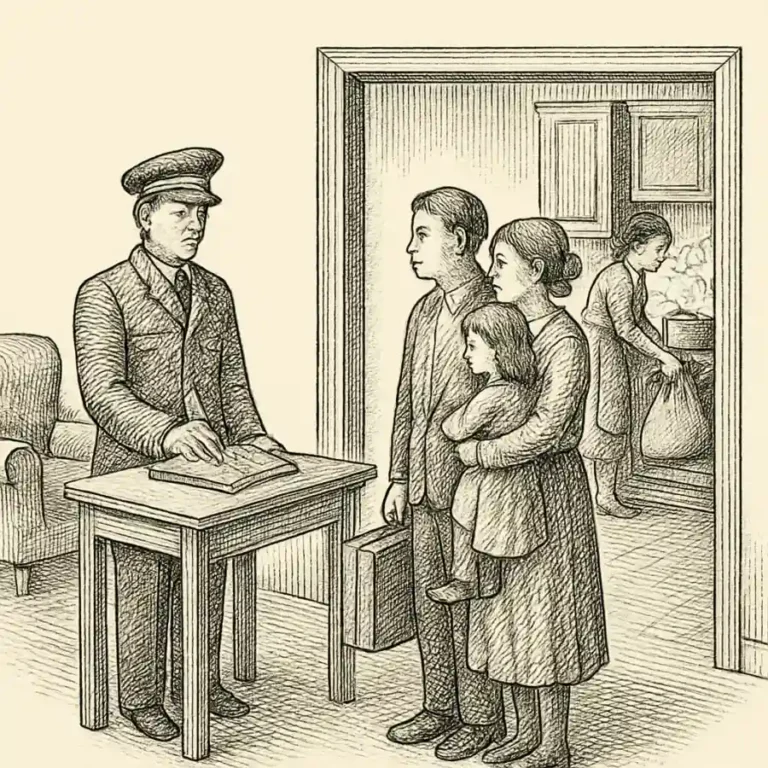 Ilustración en grabado sobre La familia como país: aduanas en la sala y contrabando en la cocina