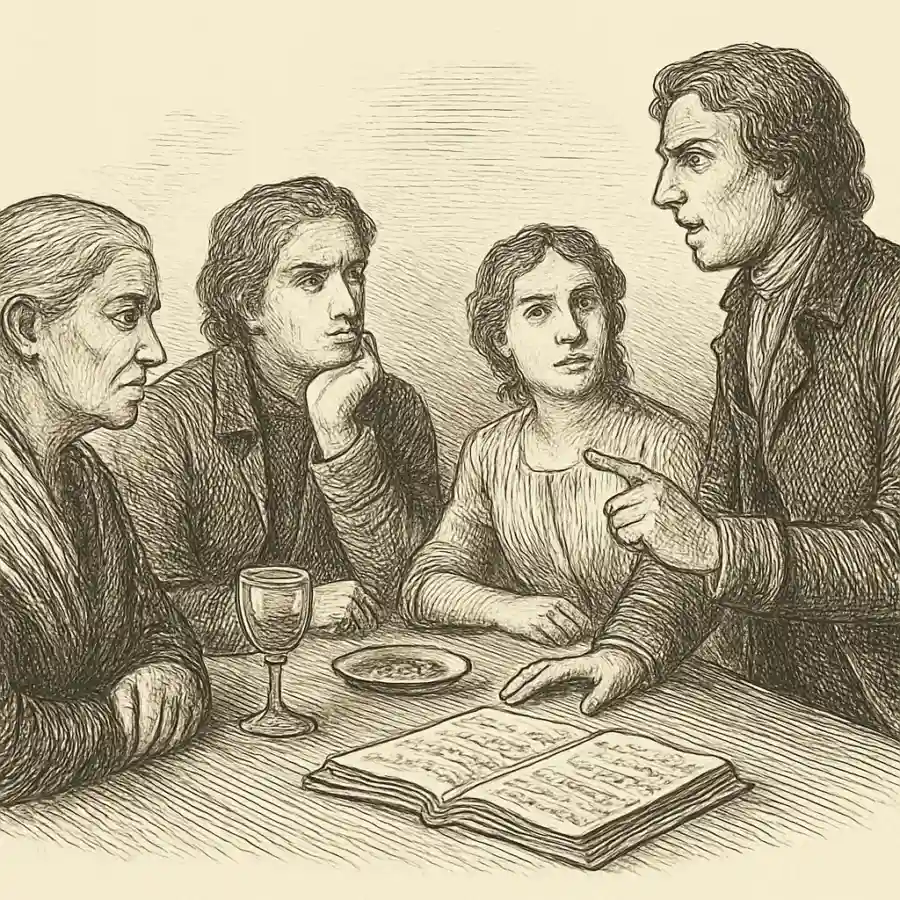 La historia nacional no vive en los actos: vive en la mesa — ilustración Ilustración en grabado sobre La historia nacional no vive en los actos: vive en la mesa