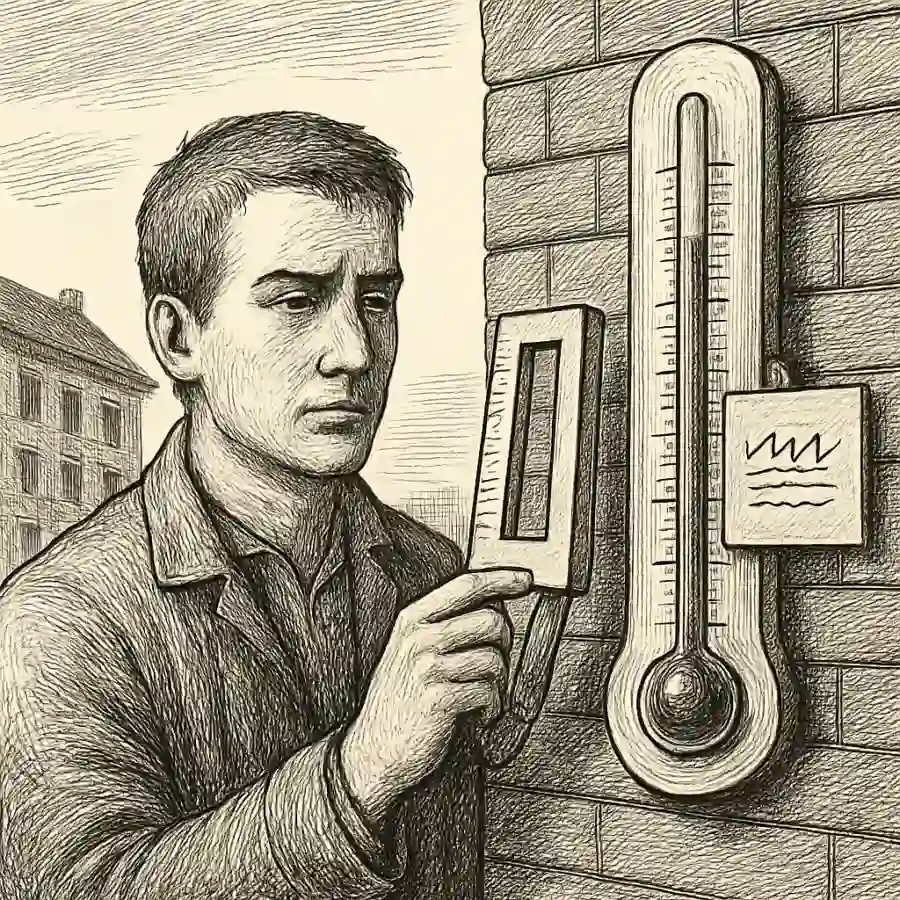 El metro cuadrado como termómetro del ánimo — ilustración Ilustración en grabado sobre El metro cuadrado como termómetro del ánimo