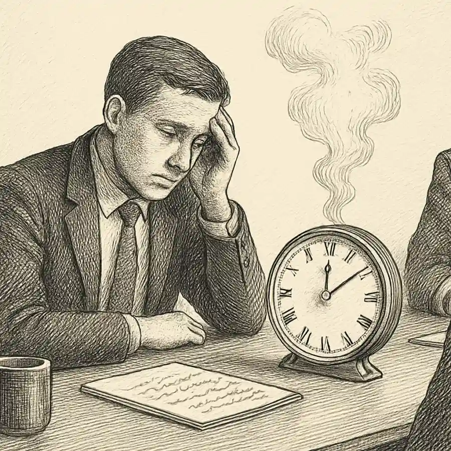 Ilustración en grabado sobre Reuniones: ese lugar donde el tiempo se evapora