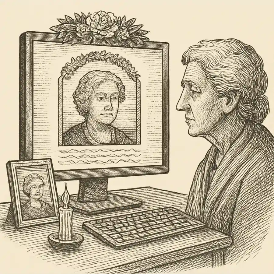 Ilustración en grabado sobre Mi abuela en píxeles: el altar digital que no cabe en la sala