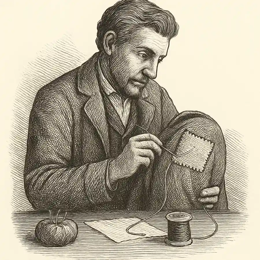 Ilustración en grabado sobre El remiendo que se mira: coser ropa y coser el orgullo