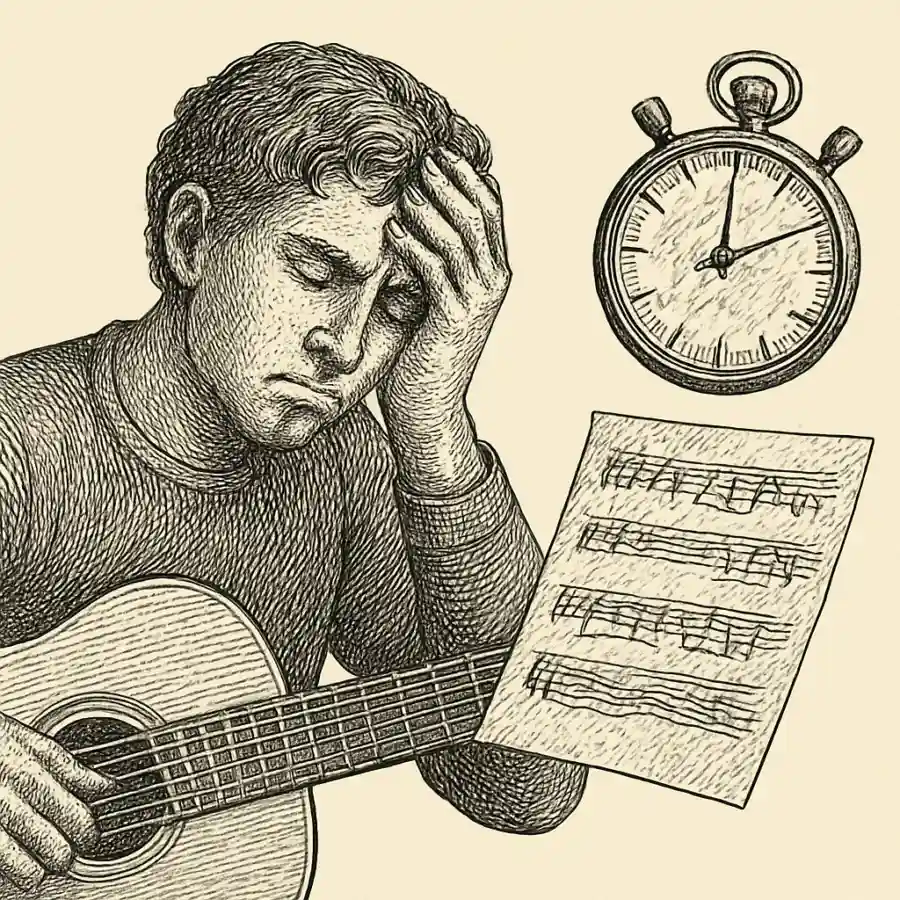 Ilustración en grabado sobre Mano, la canción ya viene con cronómetro: cuando el algoritmo te acorta la música