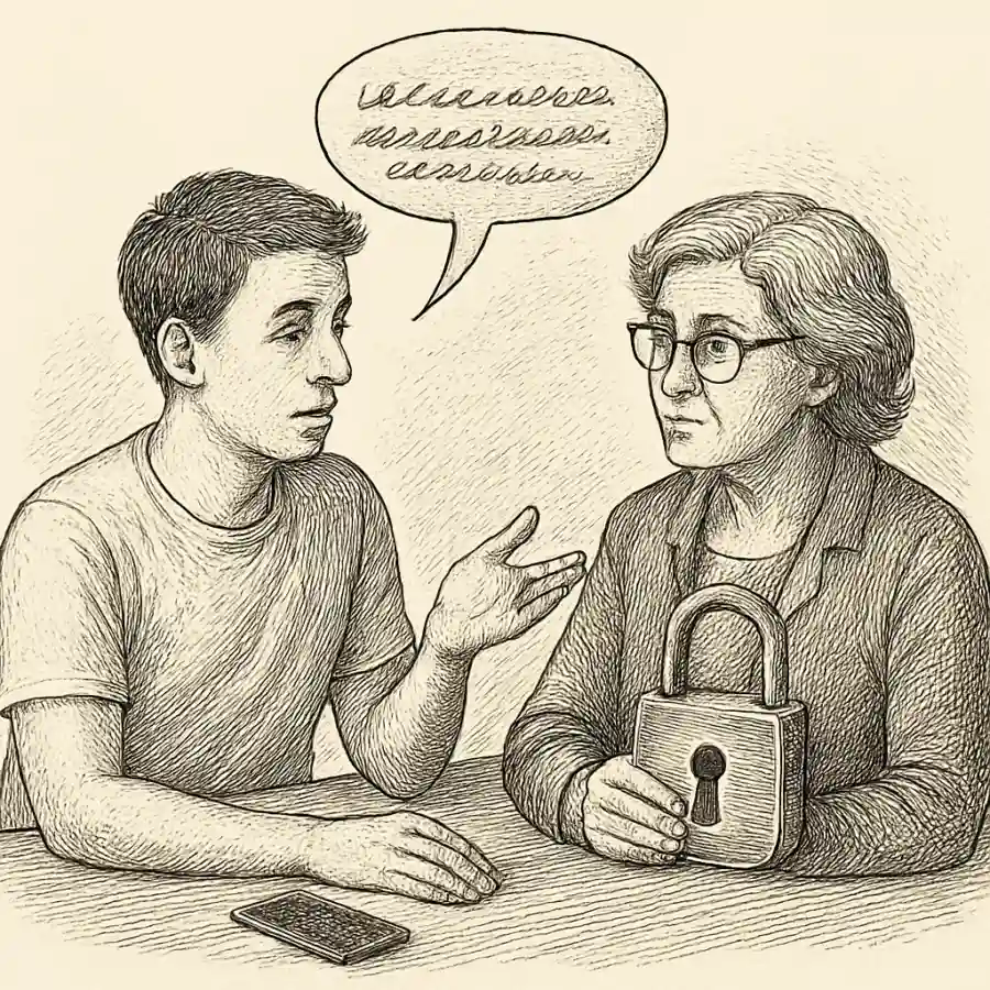Xopá, fren: la seguridad no es un candado, es una conversación incómoda — ilustración Ilustración en grabado sobre Xopá, fren: la seguridad no es un candado, es una conversación incómoda