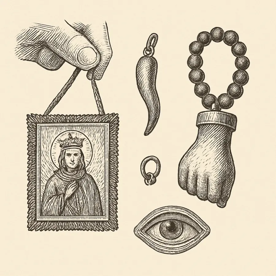 Asere, yo no creo… pero el azabache no se quita: amuletos cubanos entre fe, costumbre y “por si acaso” — ilustración Ilustración en grabado sobre Asere, yo no creo… pero el azabache no se quita: amuletos cubanos entre fe, costumbre y “por si acaso”
