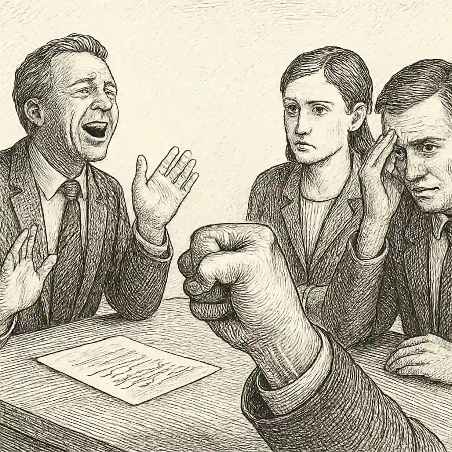 Ilustración en grabado sobre El chiste que manda: cuando el humor no afloja, aprieta