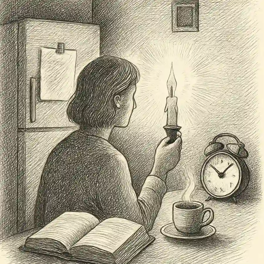 Cuando se va la luz, aparece mi jerarquía de lo importante — ilustración Ilustración en grabado sobre Cuando se va la luz, aparece mi jerarquía de lo importante
