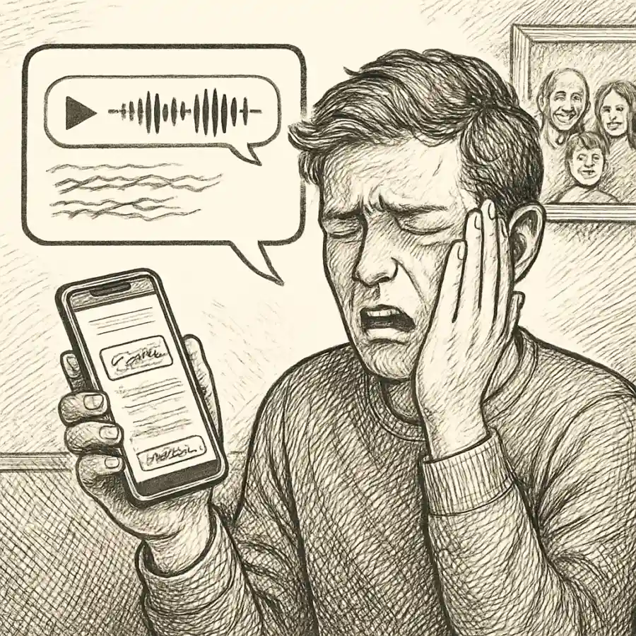 El audio que no era para ese grupo y me dejó con la cara ardiendo — ilustración Ilustración en grabado sobre El audio que no era para ese grupo y me dejó con la cara ardiendo