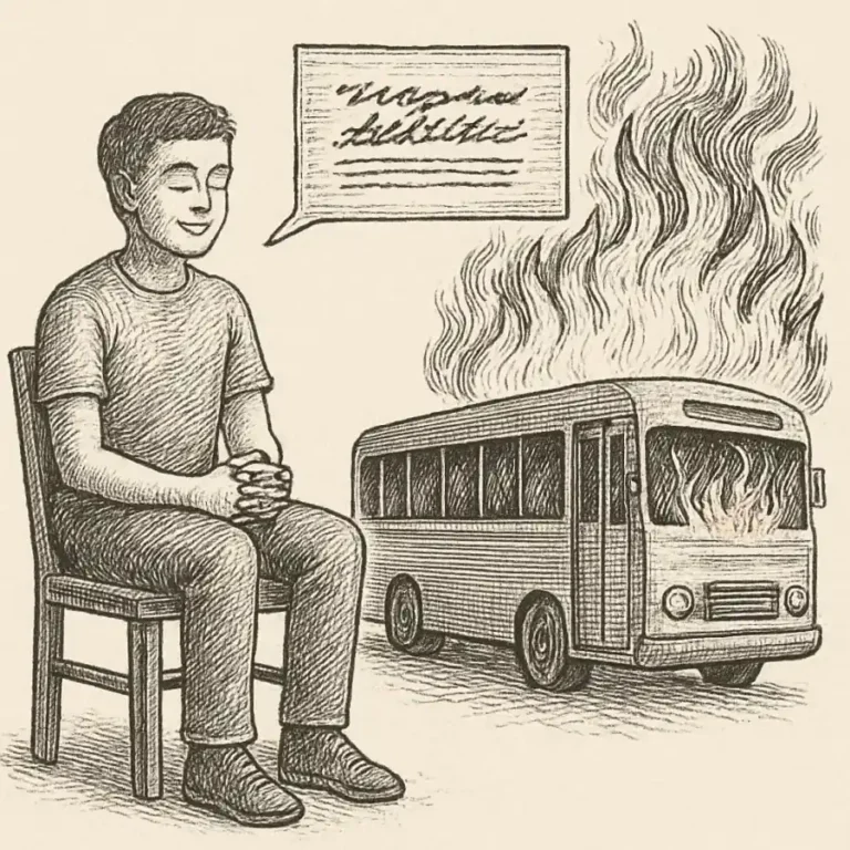 Ilustración en grabado sobre Mae, aprendí a no incendiar el bus solo para sentir que gané