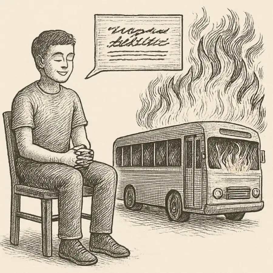 Ilustración en grabado sobre Mae, aprendí a no incendiar el bus solo para sentir que gané