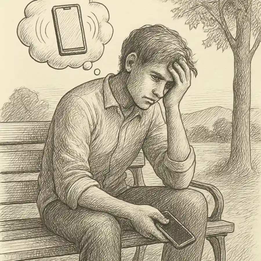 Qué bolá con el teléfono: cuando se te apaga, ¿se te apaga la vida también? — ilustración Ilustración en grabado sobre Qué bolá con el teléfono: cuando se te apaga, ¿se te apaga la vida también?