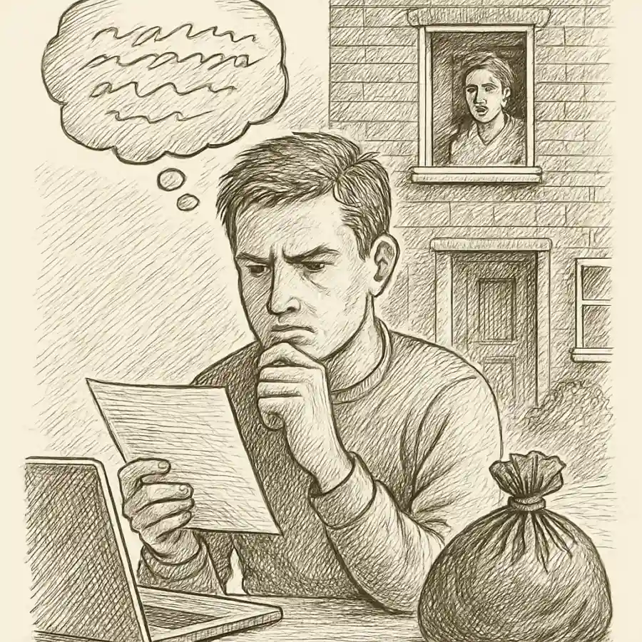 Pucha, casi armo un lío por una bolsa de basura (y aprendí a escribir “en frío”) — ilustración Ilustración en grabado sobre Pucha, casi armo un lío por una bolsa de basura (y aprendí a escribir “en frío”)