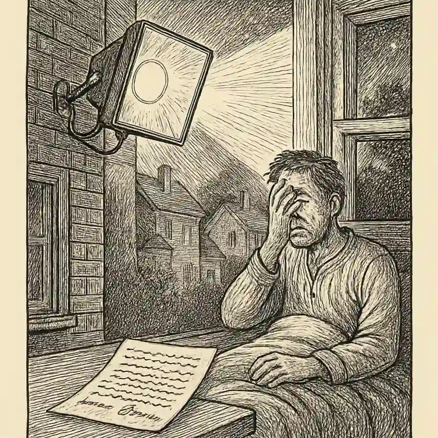 Acta no oficial del reflector del vecino (y de mi sueño hecho pedazos) — ilustración Ilustración en grabado sobre Acta no oficial del reflector del vecino (y de mi sueño hecho pedazos)