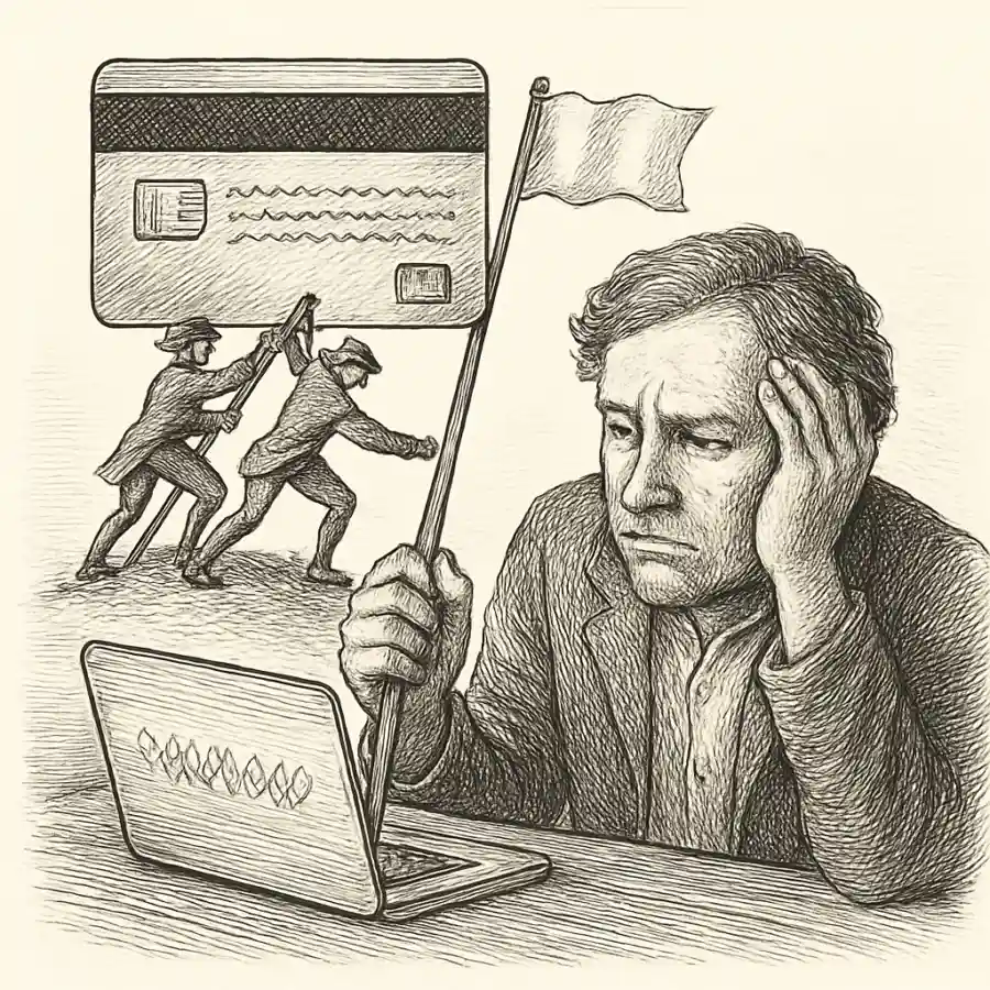 Ilustración en grabado sobre Mi tarjeta ya tiene dueños: la colonización del cobro automático