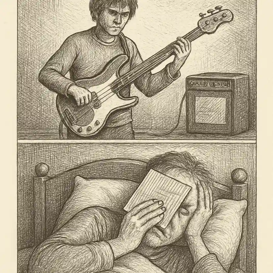 Ilustración en grabado sobre El bajo del vecino y mi sueño de cartón