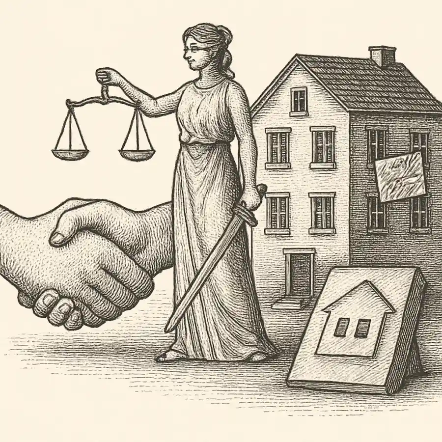 Ni miedo ni atajos: vivienda, okupación y la obligación de un Estado que funcione — ilustración Ilustración en grabado sobre Ni miedo ni atajos: vivienda, okupación y la obligación de un Estado que funcione