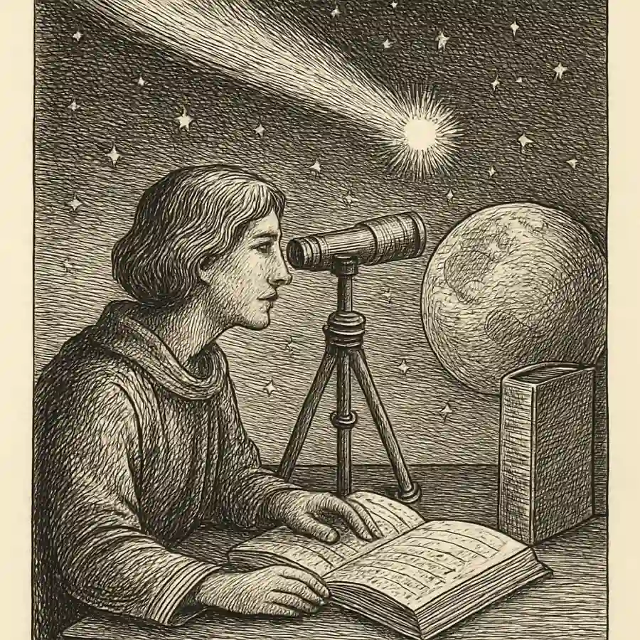 3I/ATLAS y la memoria invisible de los cielos — ilustración Ilustración en grabado sobre 3I/ATLAS y la memoria invisible de los cielos