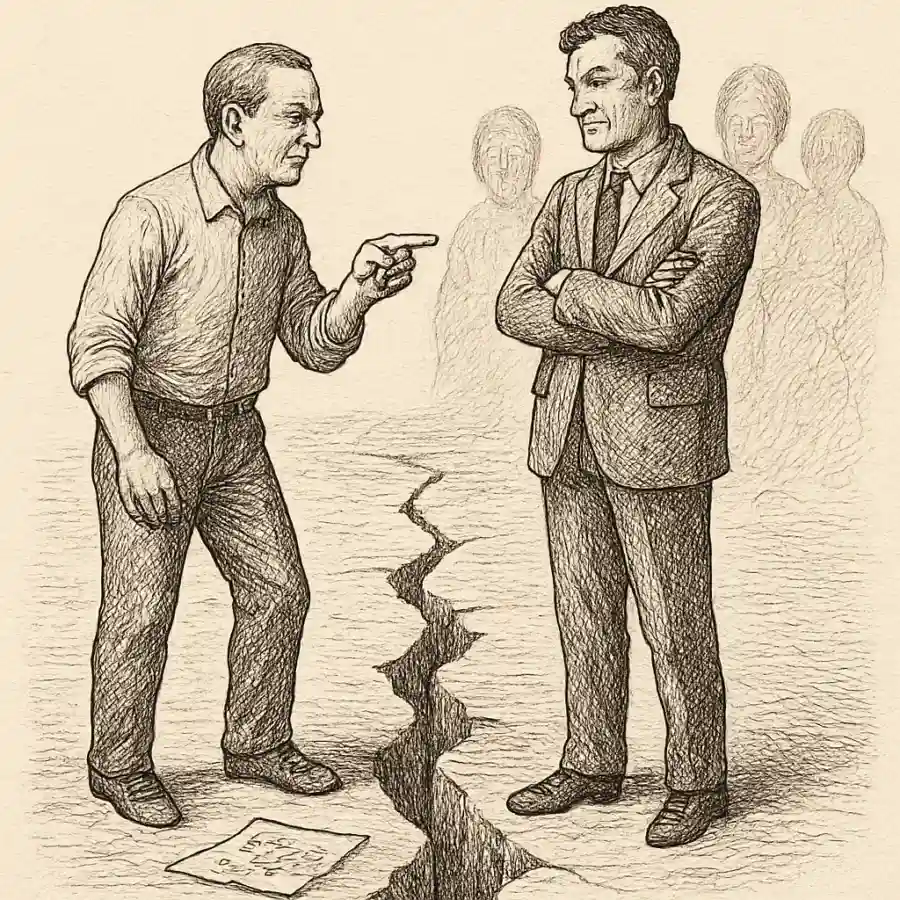 Convivencia en tiempos duros: cómo se rompe un país por pequeñas humillaciones diarias — ilustración Ilustración en grabado sobre Convivencia en tiempos duros: cómo se rompe un país por pequeñas humillaciones diarias