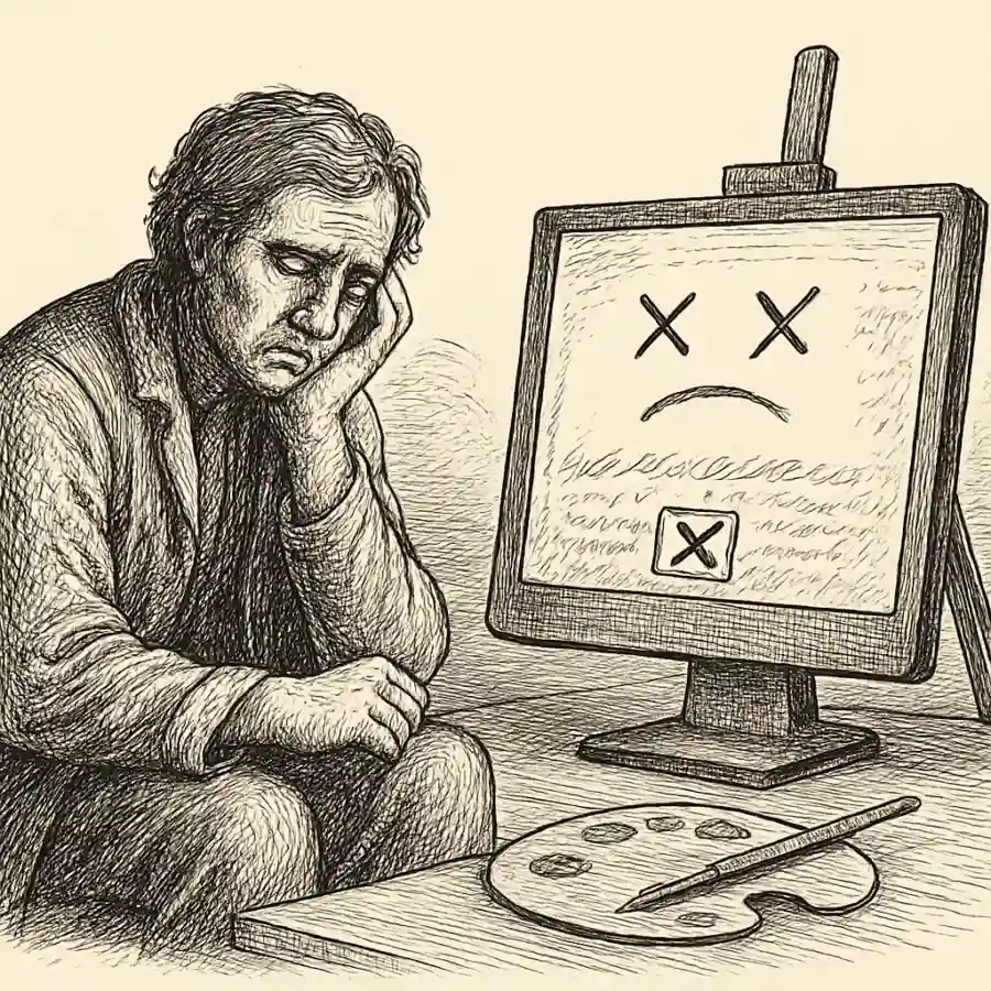 Mi obra se murió: cuando el arte digital no abre y ya — ilustración Ilustración en grabado sobre Mi obra se murió: cuando el arte digital no abre y ya