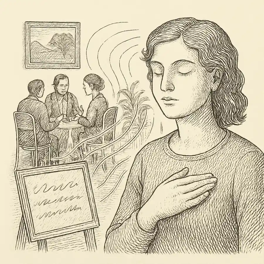 Mi cuerpo lee la sala antes que yo — ilustración Ilustración en grabado sobre Mi cuerpo lee la sala antes que yo