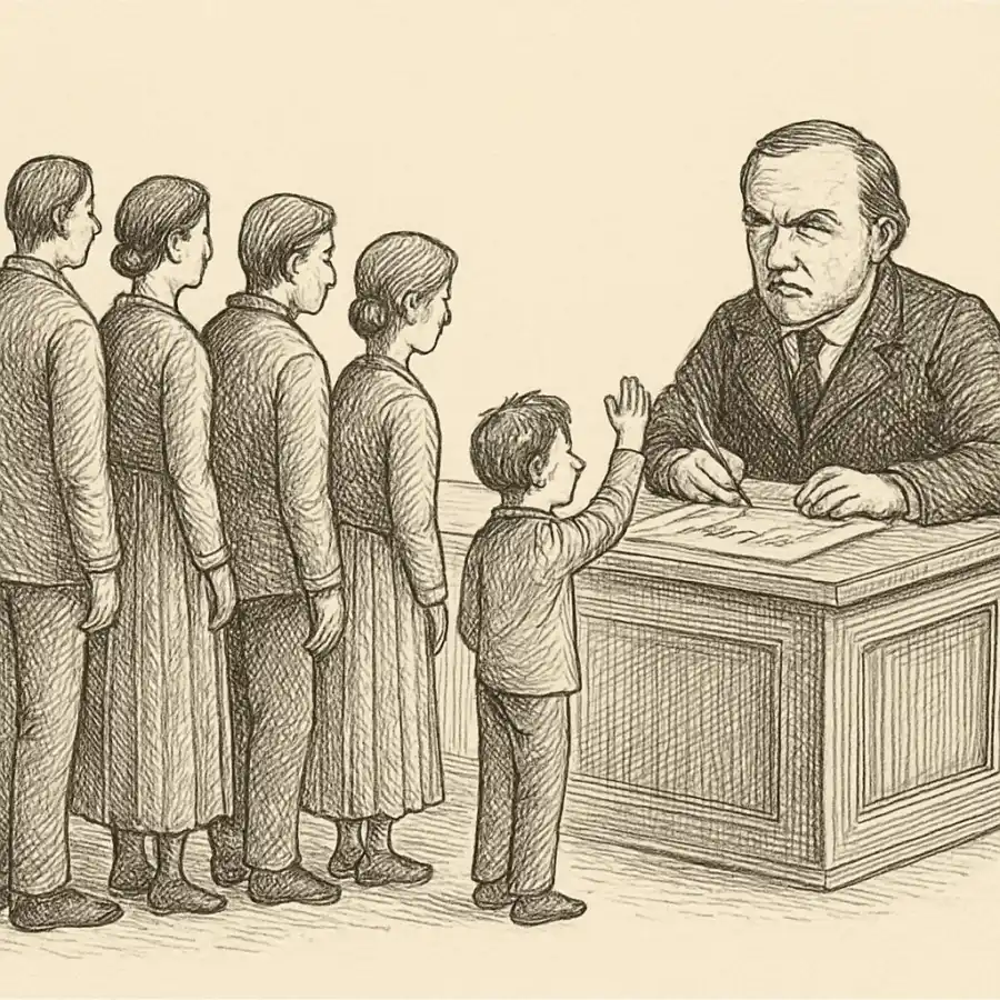 La fila, el “así es” y el valor chiquitito de preguntar — ilustración Ilustración en grabado sobre La fila, el “así es” y el valor chiquitito de preguntar