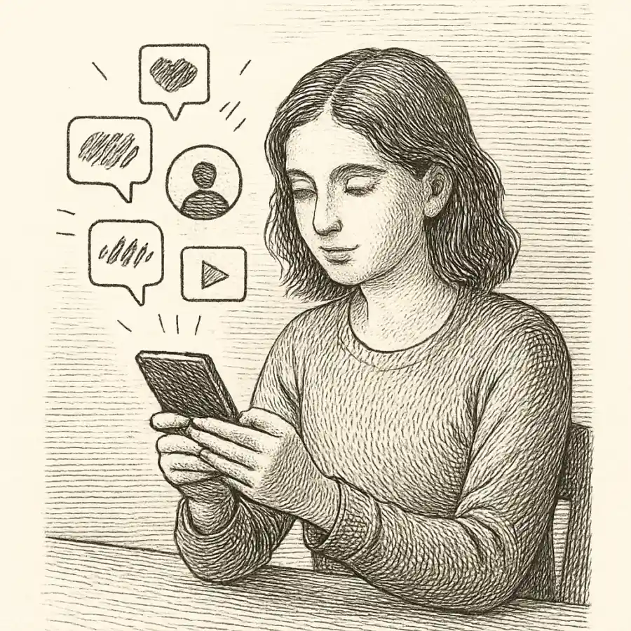 Ilustración en grabado sobre Vivir online sin perderme