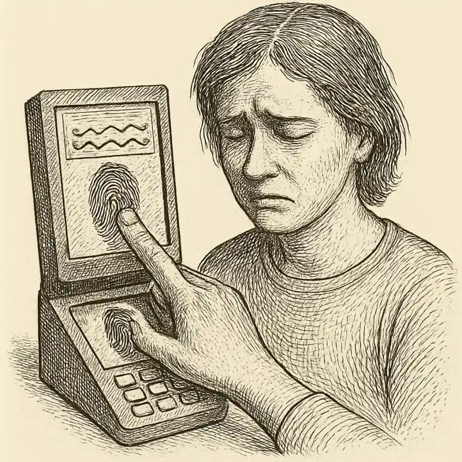 Mi huella no me reconoce — ilustración Ilustración en grabado sobre Mi huella no me reconoce