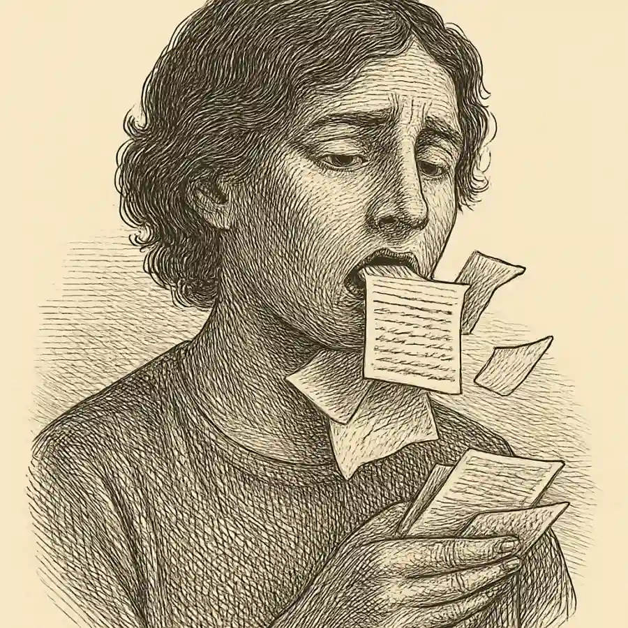 Papeles y acentos en la garganta — ilustración Ilustración en grabado sobre Papeles y acentos en la garganta