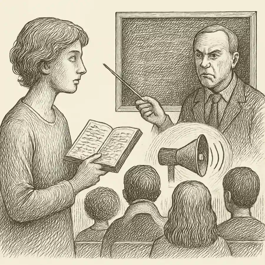Adoctrinamiento sin levantar la voz — ilustración Ilustración en grabado sobre Adoctrinamiento sin levantar la voz