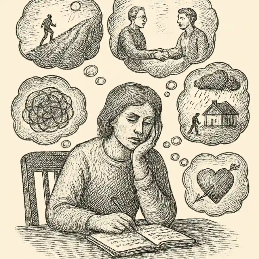 Ilustración en grabado sobre Cosas que pasan