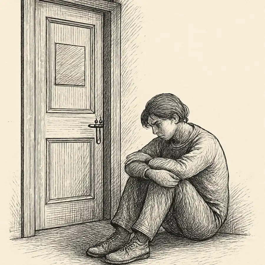 La puerta de estar solo — ilustración Ilustración en grabado sobre La puerta de estar solo