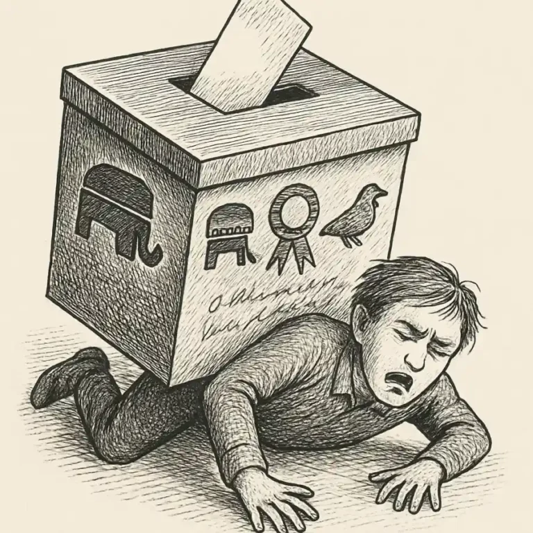 Ilustración en grabado sobre La política me cae encima