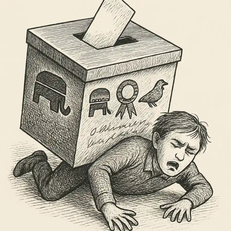 La política me cae encima — ilustración Ilustración en grabado sobre La política me cae encima