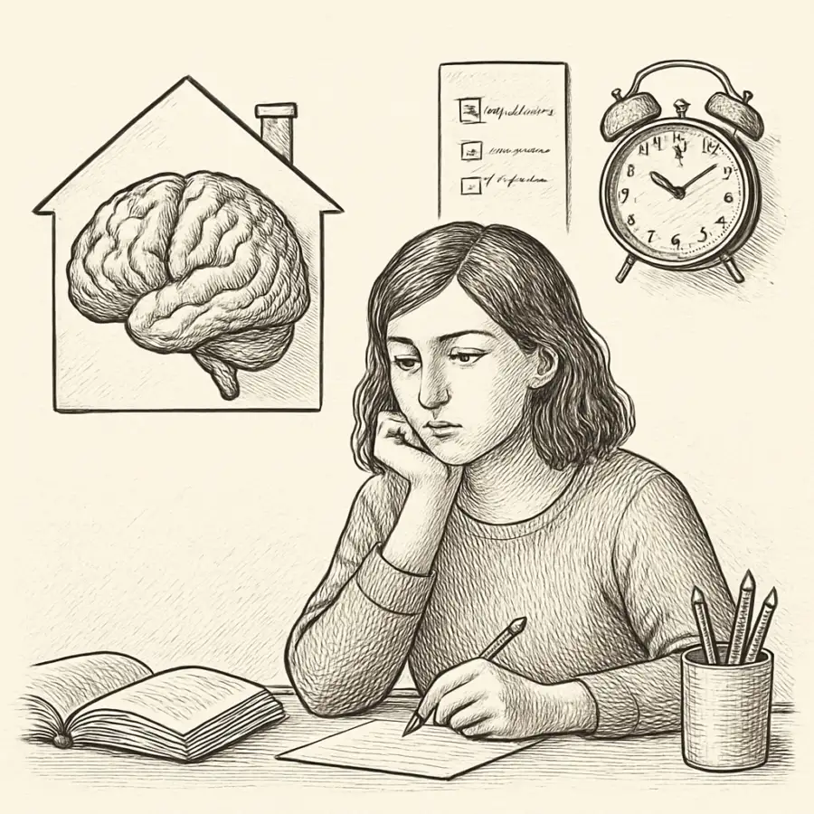 Cerebro casero, cero excusas — ilustración Ilustración en grabado sobre Cerebro casero, cero excusas