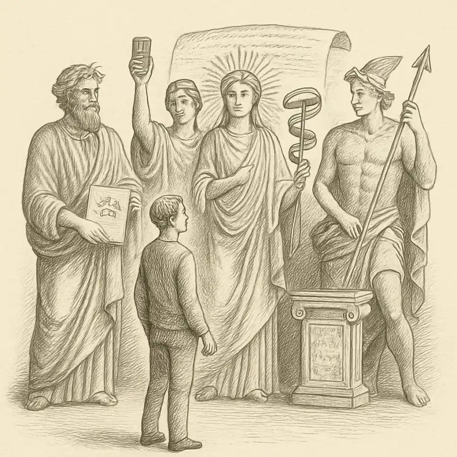 Los dioses que sí obedecemos — ilustración Ilustración en grabado sobre Los dioses que sí obedecemos
