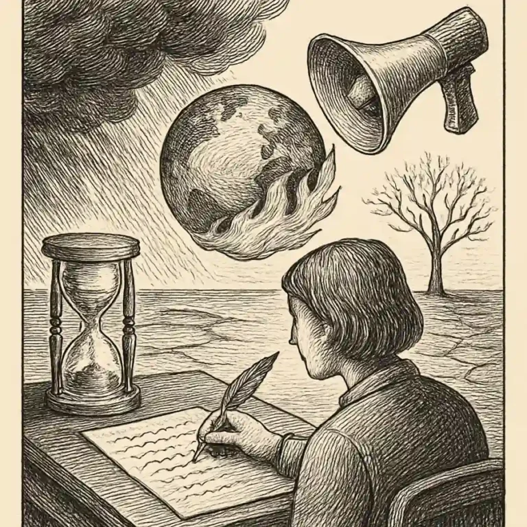 Ilustración en grabado sobre Clima: urgencia y relato