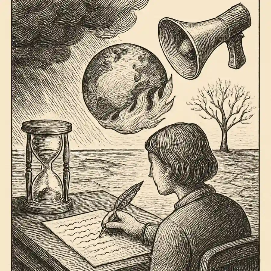 Clima: urgencia y relato — ilustración Ilustración en grabado sobre Clima: urgencia y relato