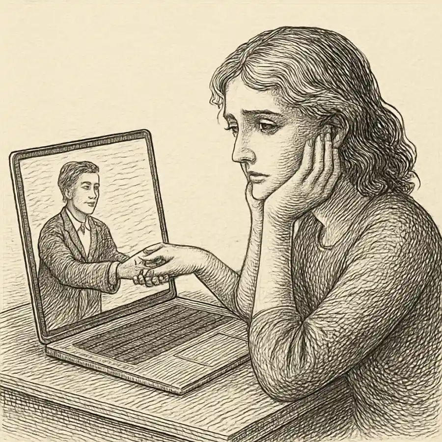Amistad: online, ¿de verdad? — ilustración Ilustración en grabado sobre Amistad: online, ¿de verdad?